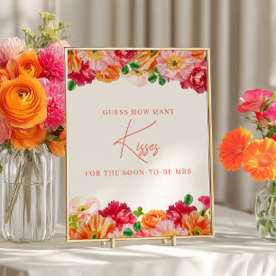 Affiche Orange et rose vif Devinez combien de baisers jeu