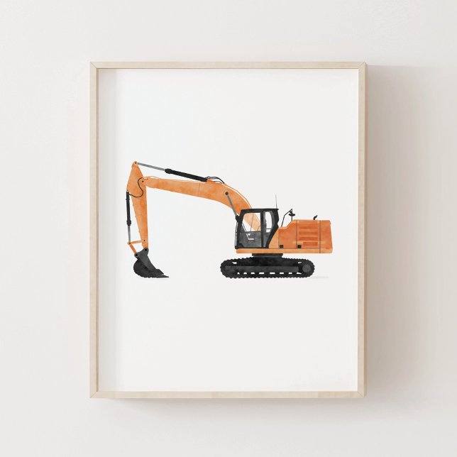 Affiche Orange Excavator Contruction Enfants Décor de la c (Créateur téléchargé)