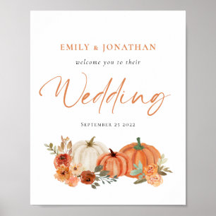 Affiche Orange Florals Citrouille Automne Bienvenue au Mar