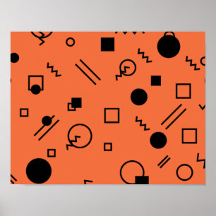 Affiche Orange, fun, trendy, geometric Memphis graphic