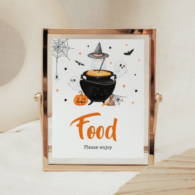 Affiche Orange Ghost Halloween Baby brasse de la nourritur (Baby is Brewing Baby Shower Food Sign)