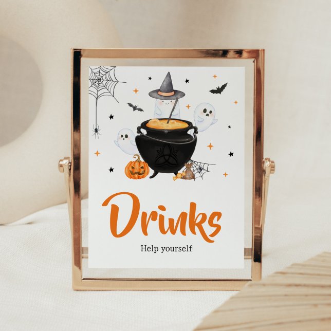 Affiche Orange Ghost Halloween Baby est en train de brasse (Baby is Brewing Baby Shower Drinks Sign)