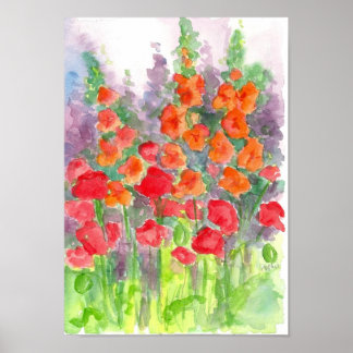Affiche Orange Gladiolas Rouge Populaire Aquarelle