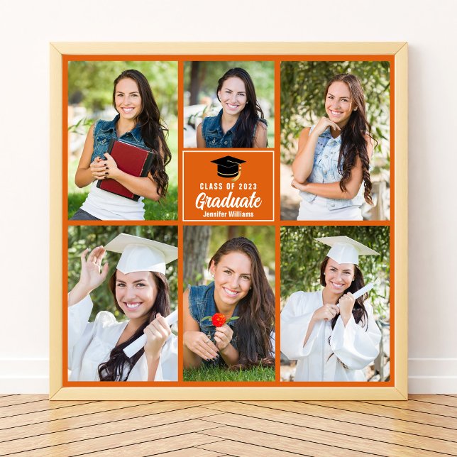 Affiche Orange Graduate Photo Collage Carré (Créateur téléchargé)