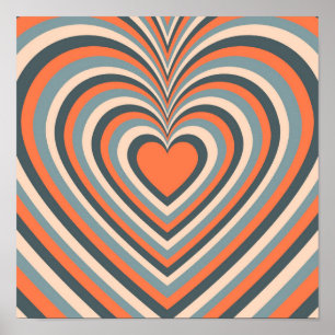 Affiche Orange Grey Hypnotique Motif d'amour du coeur