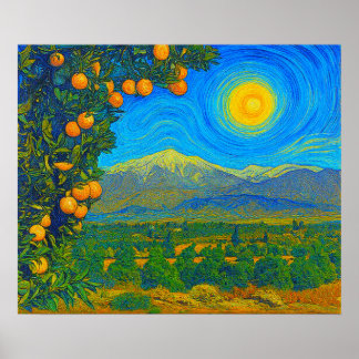 Affiche Orange Groves Neige Carrée Mont Baldy Début 1900
