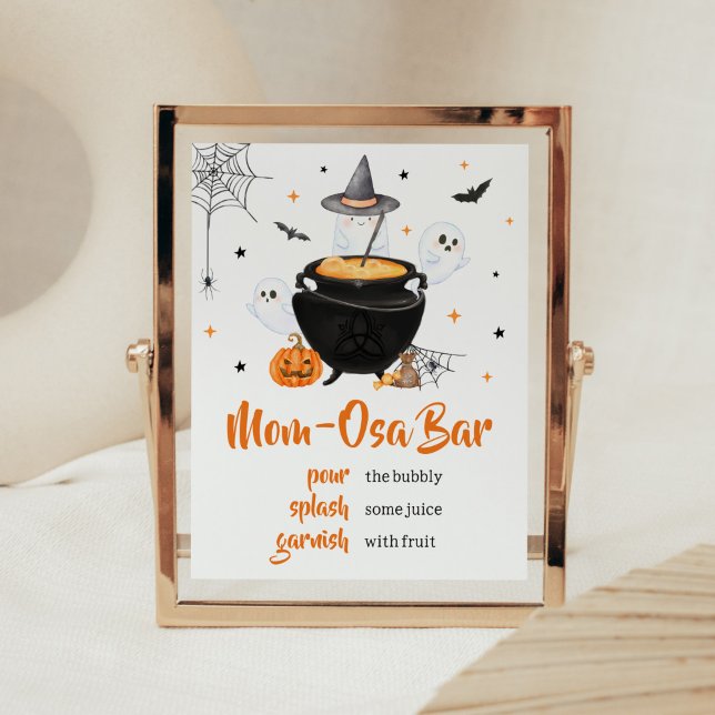 Affiche Orange Halloween Baby est en train de brasser Mama (Baby is Brewing Baby Shower Mom Osa Bar Sign)