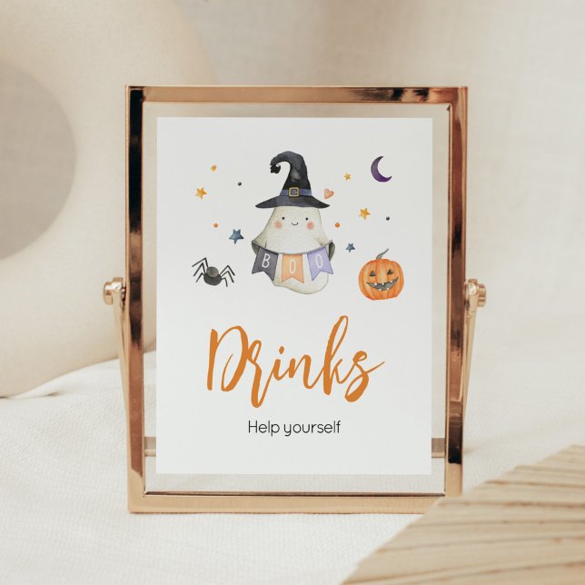 Affiche Orange Halloween Little Boo Boo Boo Baby showers B (Little Boo Baby Shower Drinks Sign)