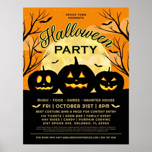 Affiche Orange Halloween Party Black Citrouilles événement (Devant)