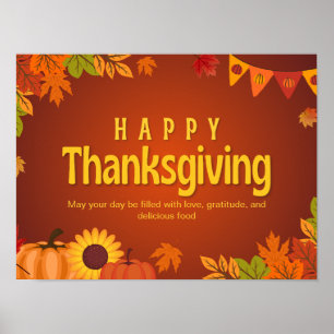 Affiche Orange Jaune Floral Thanksgiving
