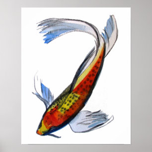 Affiche Orange Koi japonais aquarelle poisson