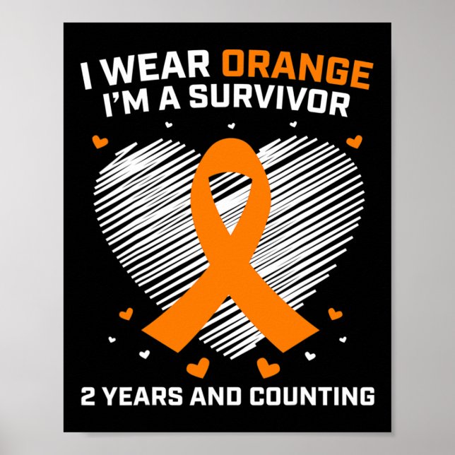 Affiche Orange Leukemia Survivante Cadeaux 2 ans Cancer Gr (Devant)