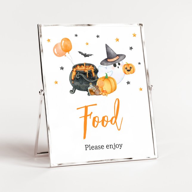 Affiche Orange Little Boo Ghost Baby shower (Ghost Halloween Baby Shower Food Sign)