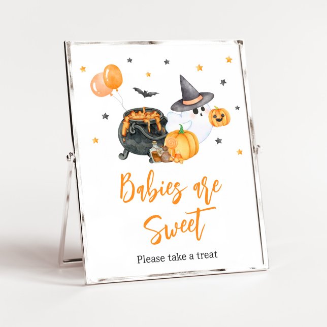 Affiche Orange Little Boo Ghost Baby sont doux (Ghost Halloween Baby Shower Babies are Sweet Sign)