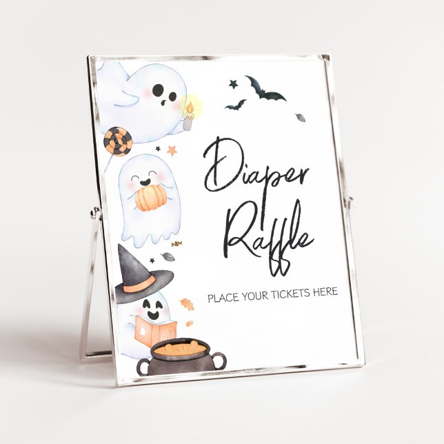 Affiche Orange Little Boo Halloween Diner Raffle (Orange Little Boo Baby Shower Diaper Raffle Sign)