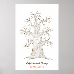 Affiche Orange Mariage d'arbre d'empreintes digitales