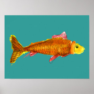 Affiche Orange mignon art original poisson rouge
