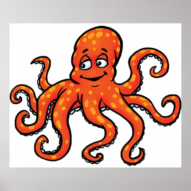 Affiche Orange Octopus Cartoon Ocean Sea Creature (Devant)