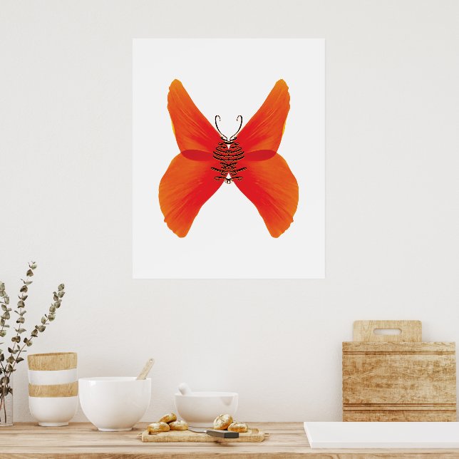 Affiche Orange Red Poppy Butterfly with Your Name (Cuisine)