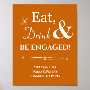 Affiche Orange Retro Eat Drink Be Engagé Fiançailles
