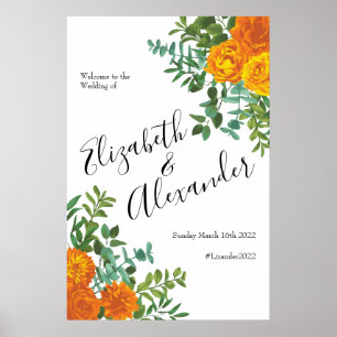 Affiche Orange Rose Mariage Floral Moderne