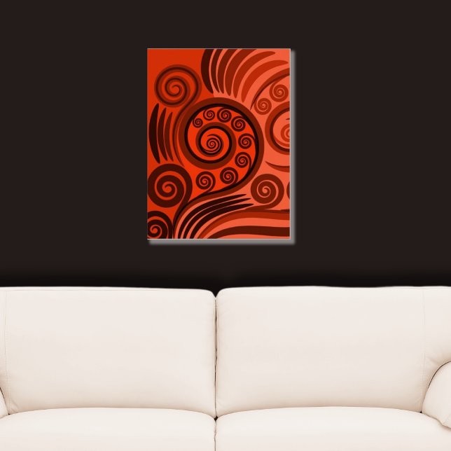 Affiche Orange rouille contemporaine Orange Boule de fougè (Red Orange Stylized Unfurling Fern Frond Poster)