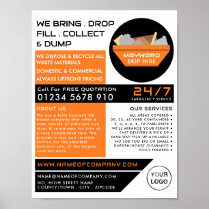 Affiche Orange Rubbish Skip, Skip/Dumster Company