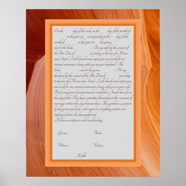 Affiche Orange Silk Ketubah Réforme canadienne Texte Poste (Devant)