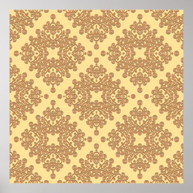 Affiche orange sur motif arabesque crème (Devant)