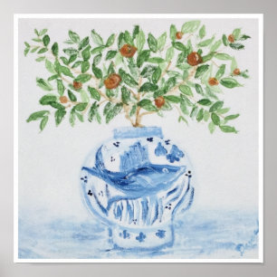 Affiche Orange Tree Topiary Blue Ginger Jar Art Imprimer
