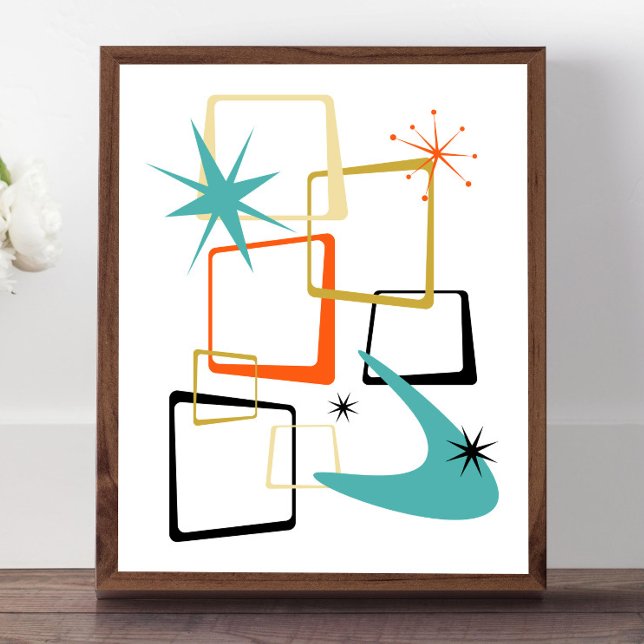 Affiche Orange Turquoise Atomique Etoiles Boomerang Moyen- (Créateur téléchargé)
