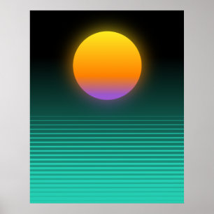 Affiche Orange + Turquoise Vaporwave Tropical Sunset