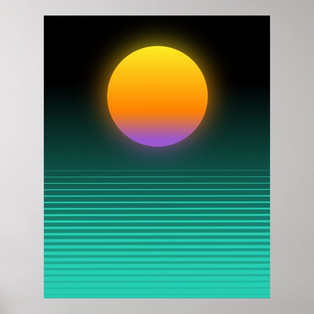 Affiche Orange + Turquoise Vaporwave Tropical Sunset (Devant)