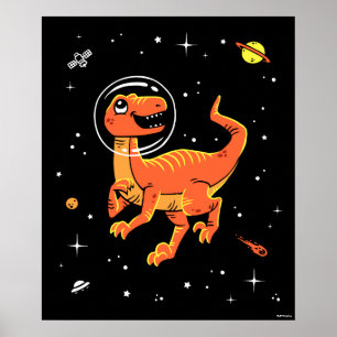 Affiche Orange Tyrannosaurus Dinos Dans L'Espace