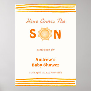 Affiche Orange Voici Le Baby shower Son Bienvenue