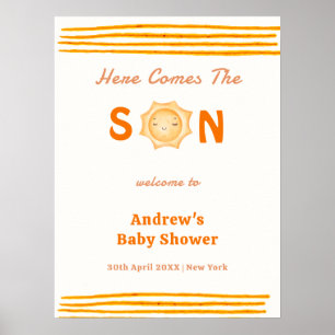 Affiche Orange Voici venir le fils Baby Shower Bienvenue