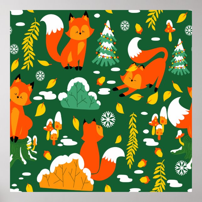 Affiche Orange Wild automne Forêt d'hiver Fox (Devant)