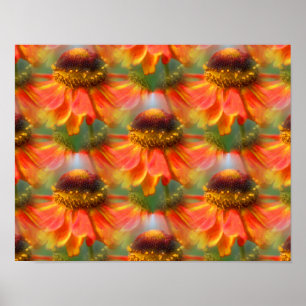Affiche Orange Zinnia Flowers Art Abstrait