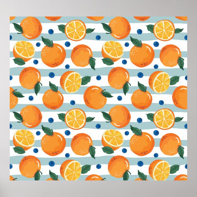 Affiche Oranges à rayures arrière - plan, motif d'été. (Devant)