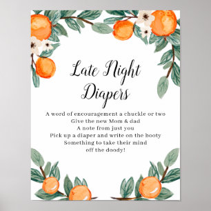 Affiche Oranges Baby shower Twin Late Night Diaper Panneau