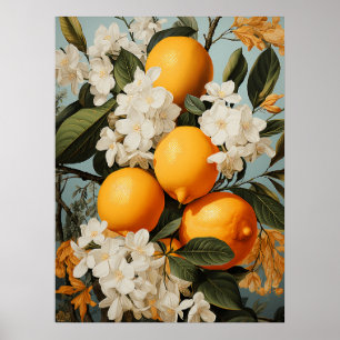 Affiche Oranges et fleurs générées par l'IA Verdure