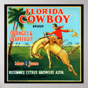 Affiche Oranges et pamplemousses de cowboy de la Floride