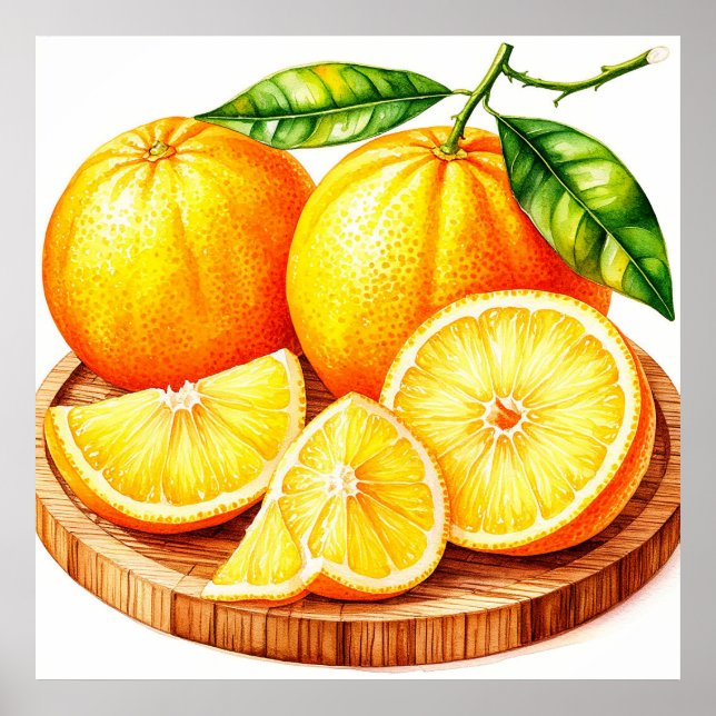 Affiche Oranges Fraîches et Juteuses avec Tranches (Devant)