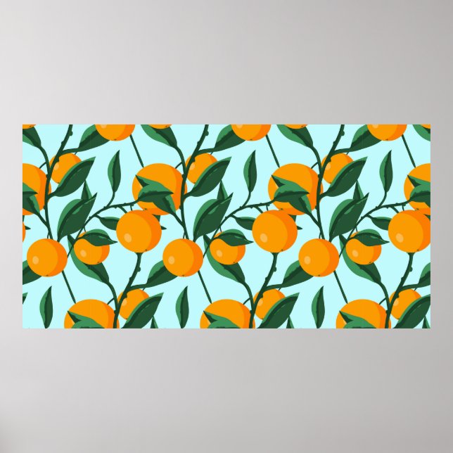 Affiche oranges on leaf branches seamlestern pattern, citr (Devant)