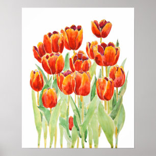Affiche oranges tulipes fleurs aquarelle