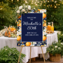 Oranges White Flowers Navy Blue Birthday Welcome