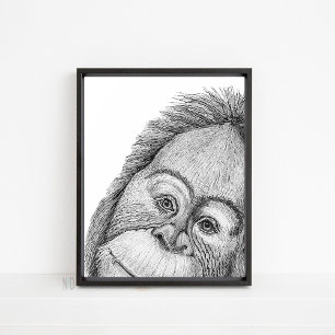 Affiche Orangutan Singe noir et blanc Ligne murale