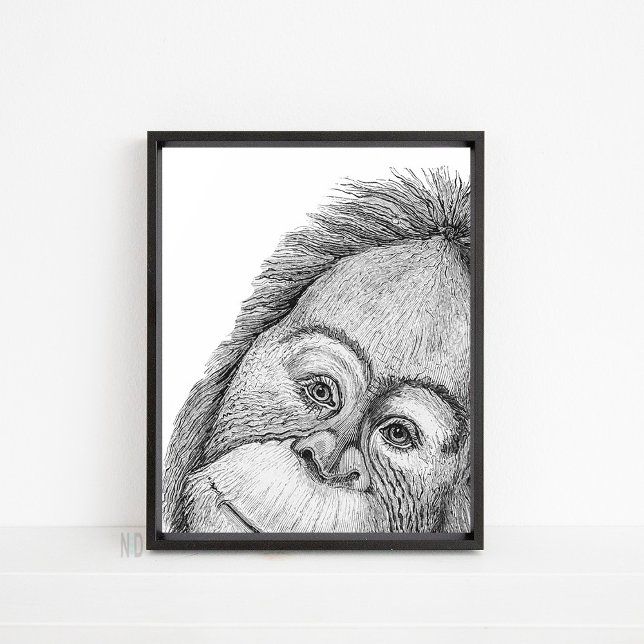 Affiche Orangutan Singe noir et blanc Ligne murale (Créateur téléchargé)