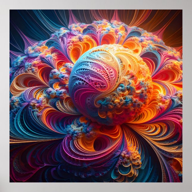 Affiche Orbe fractale colorée dans le nid fractal (Devant)