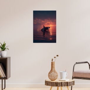 Affiche Orca Whale at Sunset - Illustration Ocean Wildlife